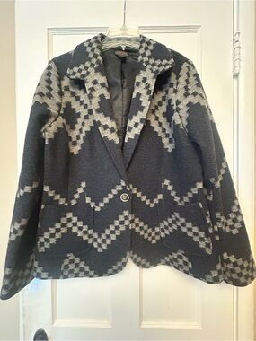 Vintage Pendleton Navy & Cream Geometric 100% Virgin Wool Blazer Size XL
